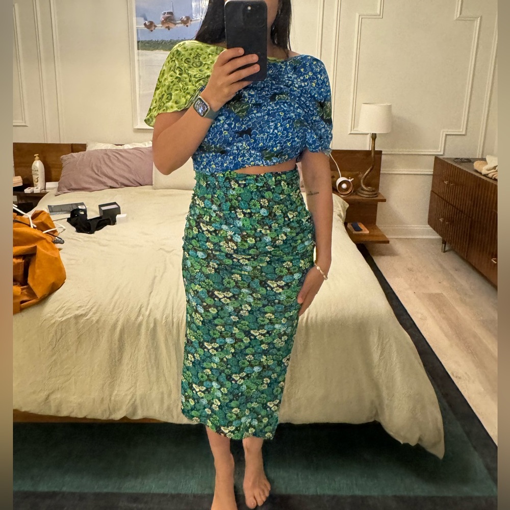Zara Blue and Green Floral Dress